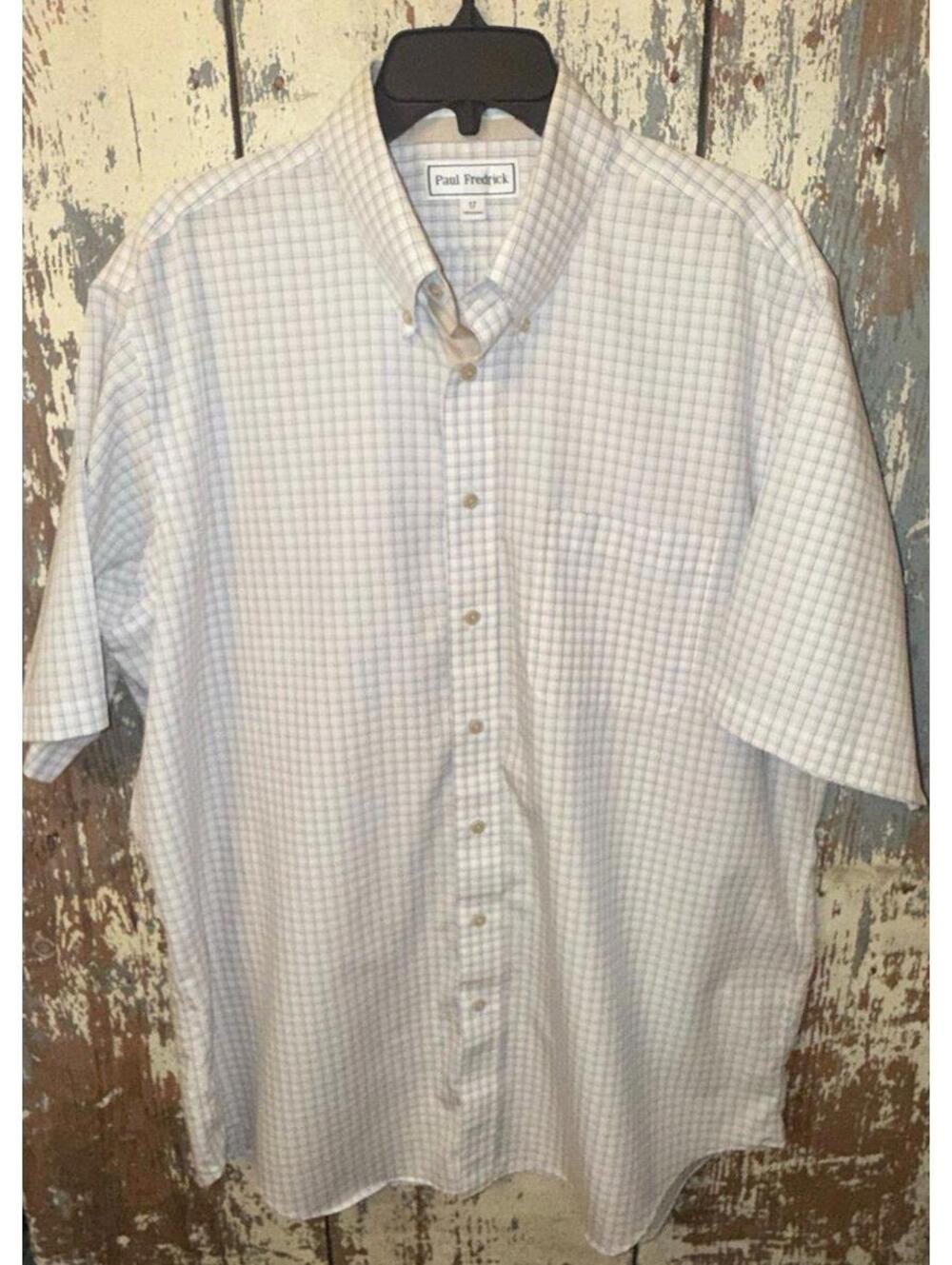 Paul Fredrick Button Down Shirt Men's 17 Plaid Shirt Short Sleeves